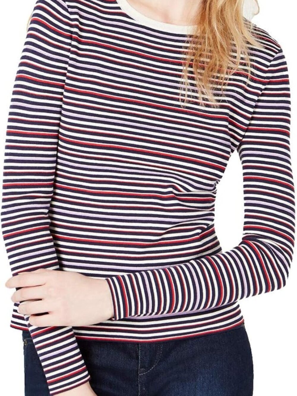 Maison Jules Womens Striped Crew Neck Sweater